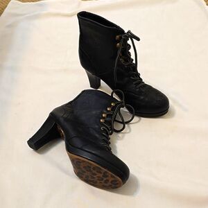 Betty Page Shoes By Ellie Black Lace Up Vintage Look Granny Heel Ankle B…